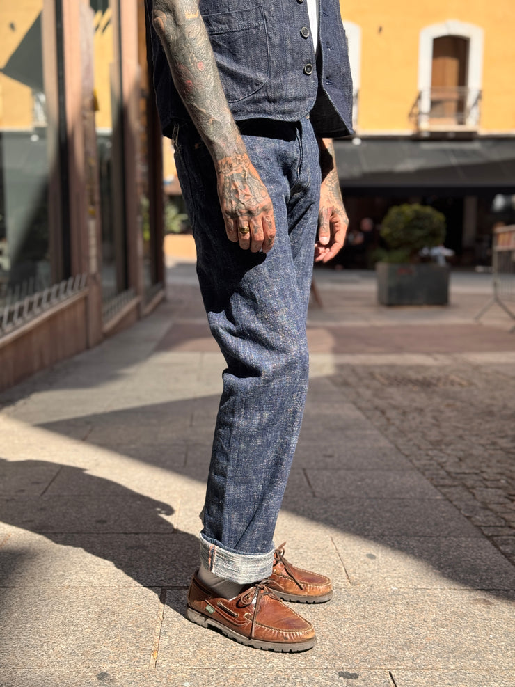 GRAPH ZERO "GREEN INDIGO SKEIN DYEING" 15OZ NATURAL INDIGO SLIM STRAIGHT JEANS