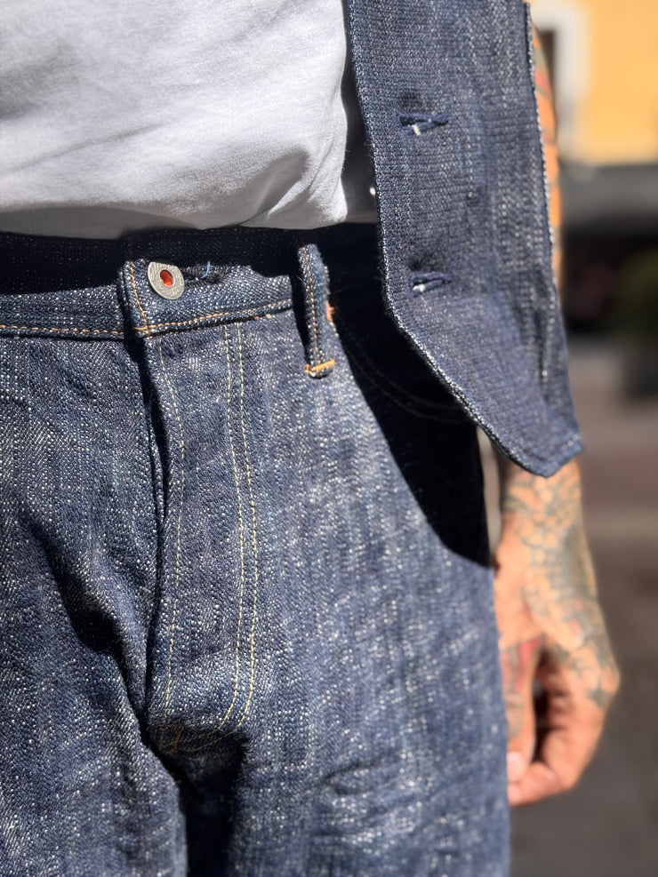 GRAPH ZERO "GREEN INDIGO SKEIN DYEING" 15OZ NATURAL INDIGO SLIM STRAIGHT JEANS