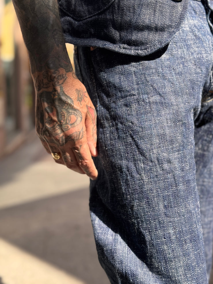 GRAPH ZERO "GREEN INDIGO SKEIN DYEING" 15OZ NATURAL INDIGO SLIM STRAIGHT JEANS