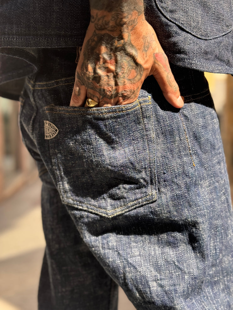 GRAPH ZERO "GREEN INDIGO SKEIN DYEING" 15OZ NATURAL INDIGO SLIM STRAIGHT JEANS