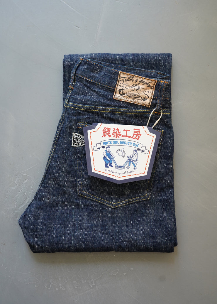 GRAPH ZERO "GREEN INDIGO SKEIN DYEING" 15OZ NATURAL INDIGO SLIM STRAIGHT JEANS