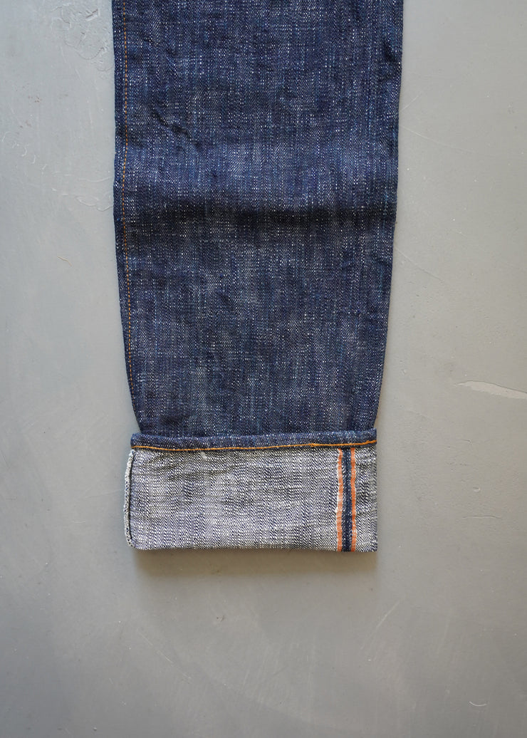 GRAPH ZERO "GREEN INDIGO SKEIN DYEING" 15OZ NATURAL INDIGO SLIM STRAIGHT JEANS
