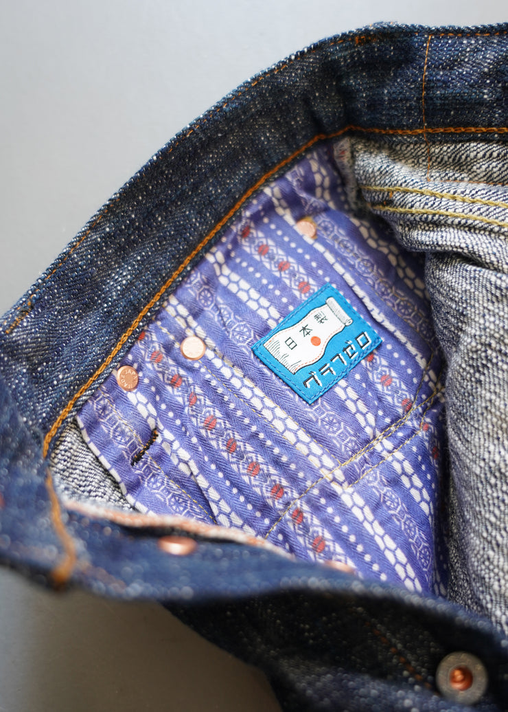 GRAPH ZERO "GREEN INDIGO SKEIN DYEING" 15OZ NATURAL INDIGO SLIM STRAIGHT JEANS