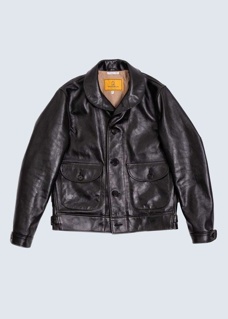 SHANGRI-LA “COSSACK” BLACK HORSEHIDE LEATHER JACKET