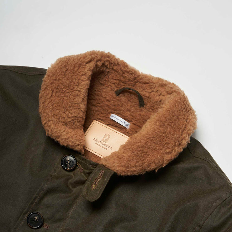 SHANGRI-LA “DECK” N-1 ARMY GREEN WAXED CANVAS JACKET — LIMITED EDITION OF 50 PIECES