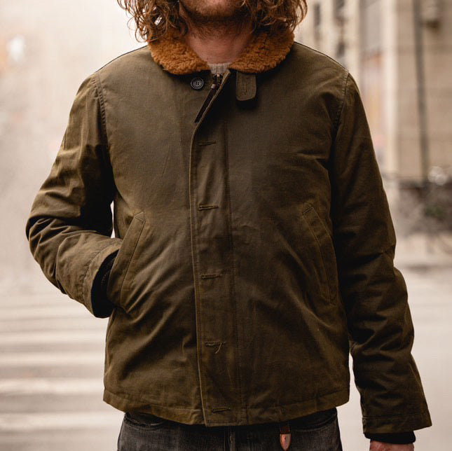 SHANGRI-LA “DECK” N-1 ARMY GREEN WAXED CANVAS JACKET — LIMITED EDITION OF 50 PIECES
