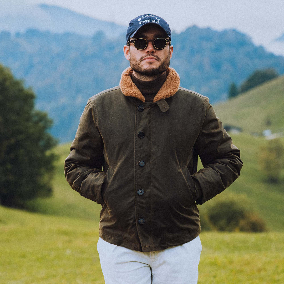 SHANGRI-LA “DECK” N-1 ARMY GREEN WAXED CANVAS JACKET — LIMITED