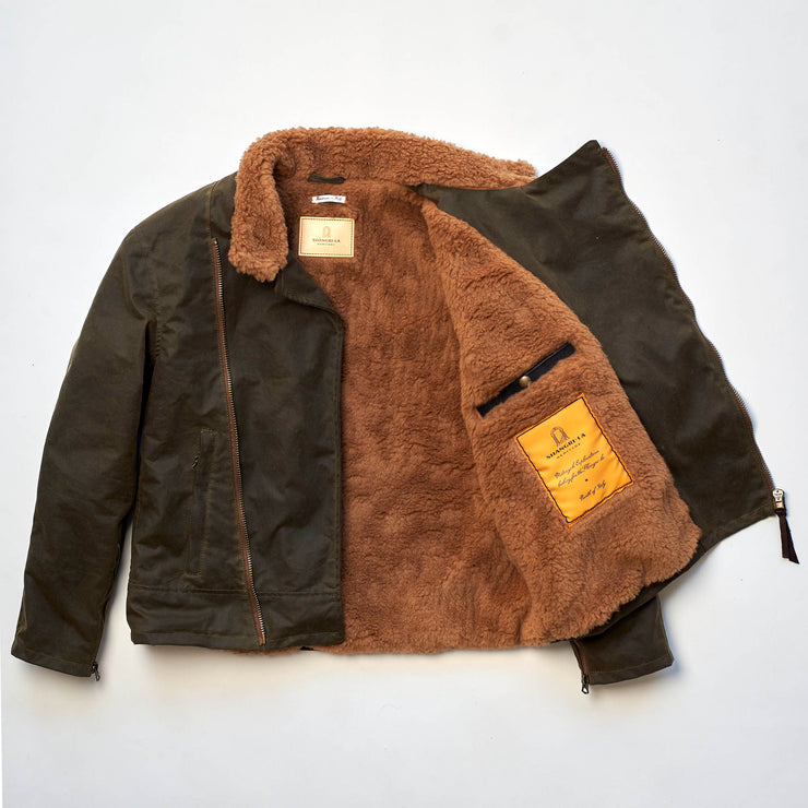 SHANGRI-LA “SWEDISH” ARMY GREEN MOTORCYCLE WAXED CANVAS JACKET — LIMITED EDITION OF 50