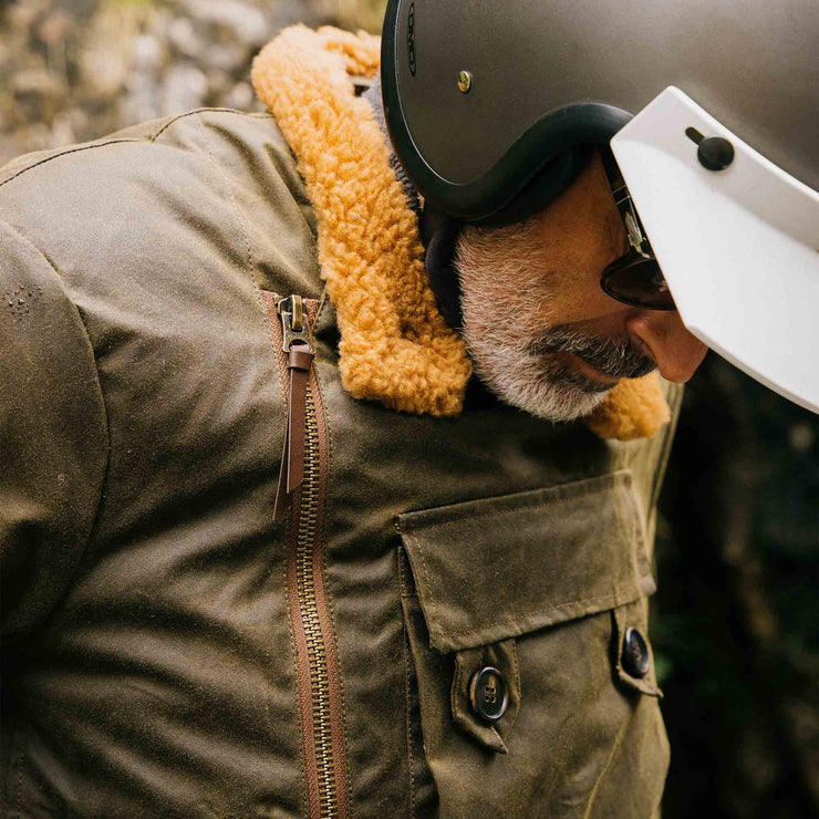 SHANGRI-LA “SWEDISH” ARMY GREEN MOTORCYCLE WAXED CANVAS JACKET — LIMITED EDITION OF 50