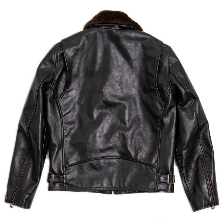 SHANGRI-LA HERITAGE "VARENNE" FUR COLLAR BLACK HORSEHIDE LEATHER JACKET