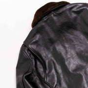 SHANGRI-LA HERITAGE "VARENNE" FUR COLLAR BLACK HORSEHIDE LEATHER JACKET