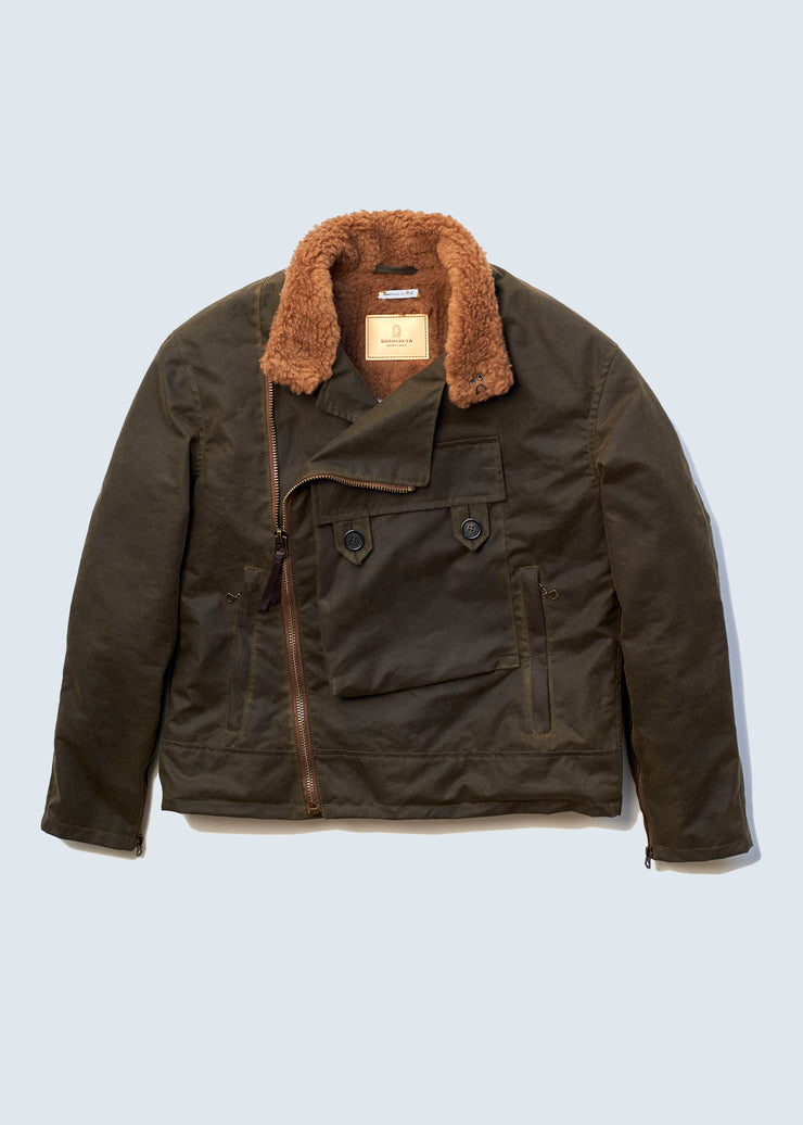 SHANGRI-LA “SWEDISH” ARMY GREEN MOTORCYCLE WAXED CANVAS JACKET — LIMITED EDITION OF 50