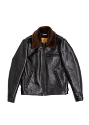 SHANGRI-LA HERITAGE "VARENNE" FUR COLLAR BLACK HORSEHIDE LEATHER JACKET